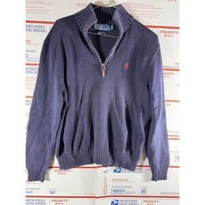 Vintage Polo Ralph Lauren Sweater Men's Blue Red Pony 1/4 Quarter Zip Knit Sz S